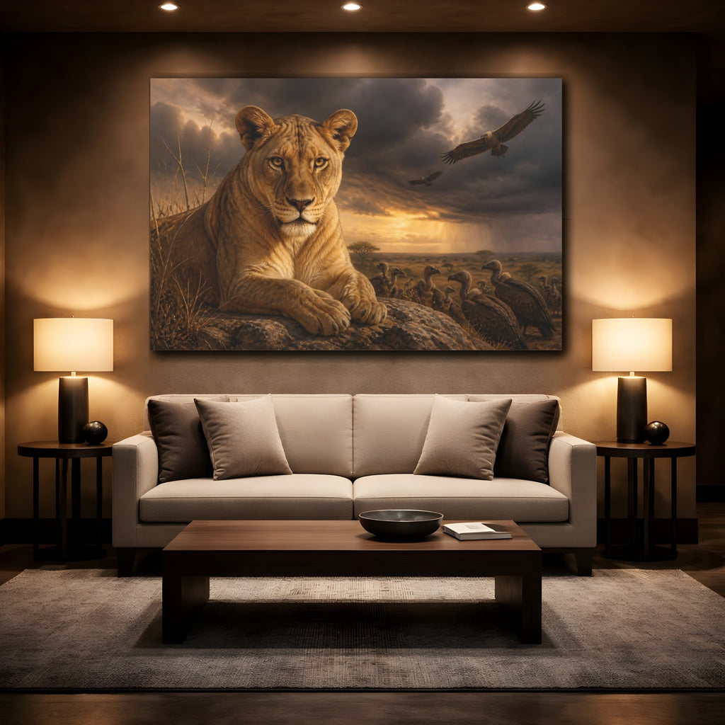 Mockup 2. Animals Lioness Wildlife Brown shown as stretched canvas wall art