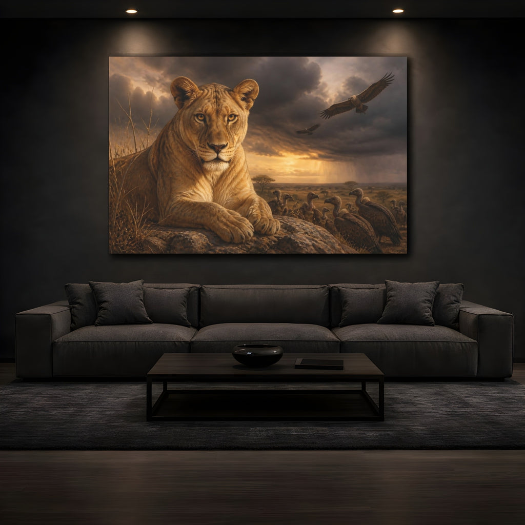 Mockup 3. Animals Lioness Wildlife Brown shown as stretched canvas wall art