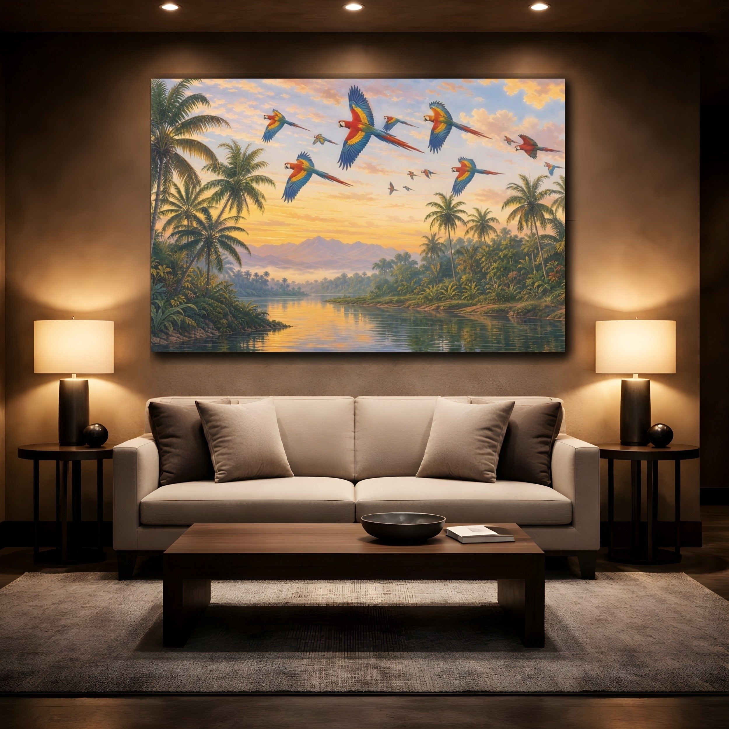 Mockup 2. Animals Macaw Birds Tropical Macaws shown as canvas print