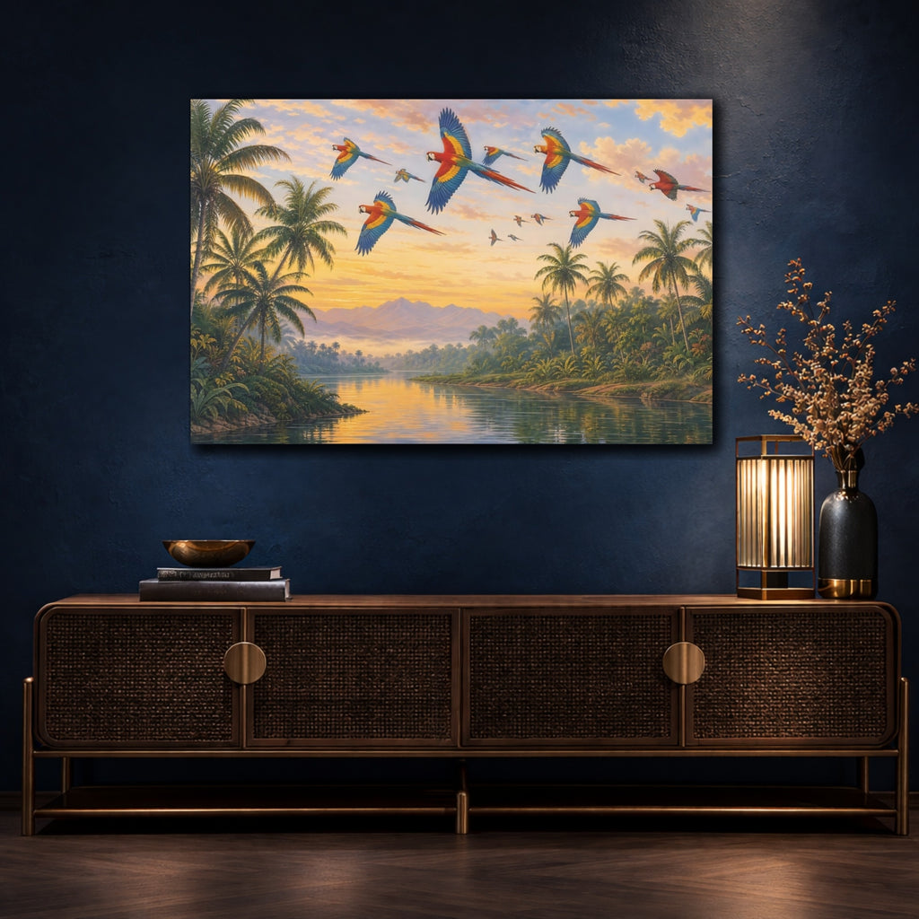 Mockup 4. Animals Macaw Birds Tropical Macaws shown as canvas print