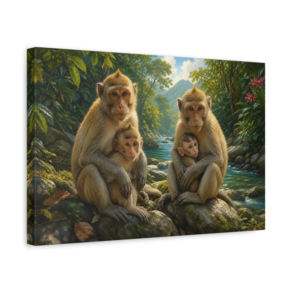 Side Mockup 4. Animals Monkeys Brown And Green shown as canvas print