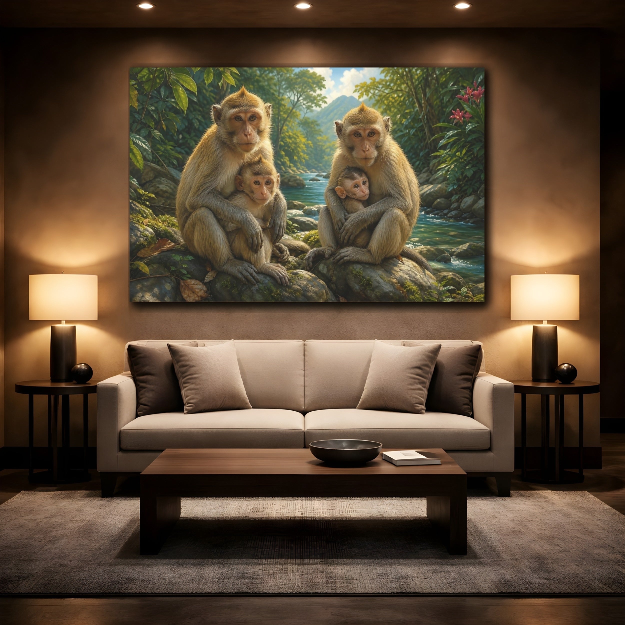 Mockup 2. Animals Monkeys Brown And Green shown as canvas print