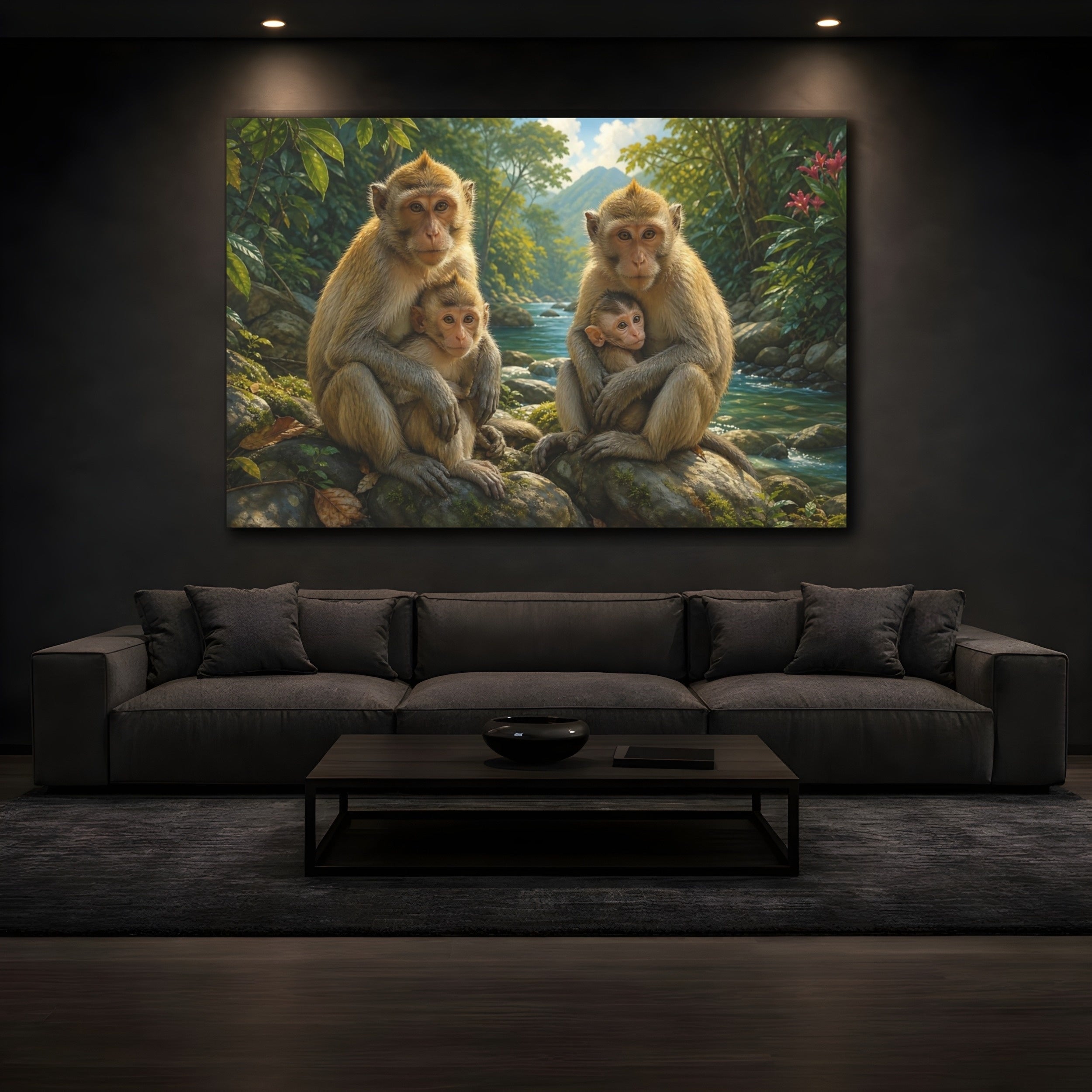Mockup 3. Animals Monkeys Brown And Green shown as canvas print