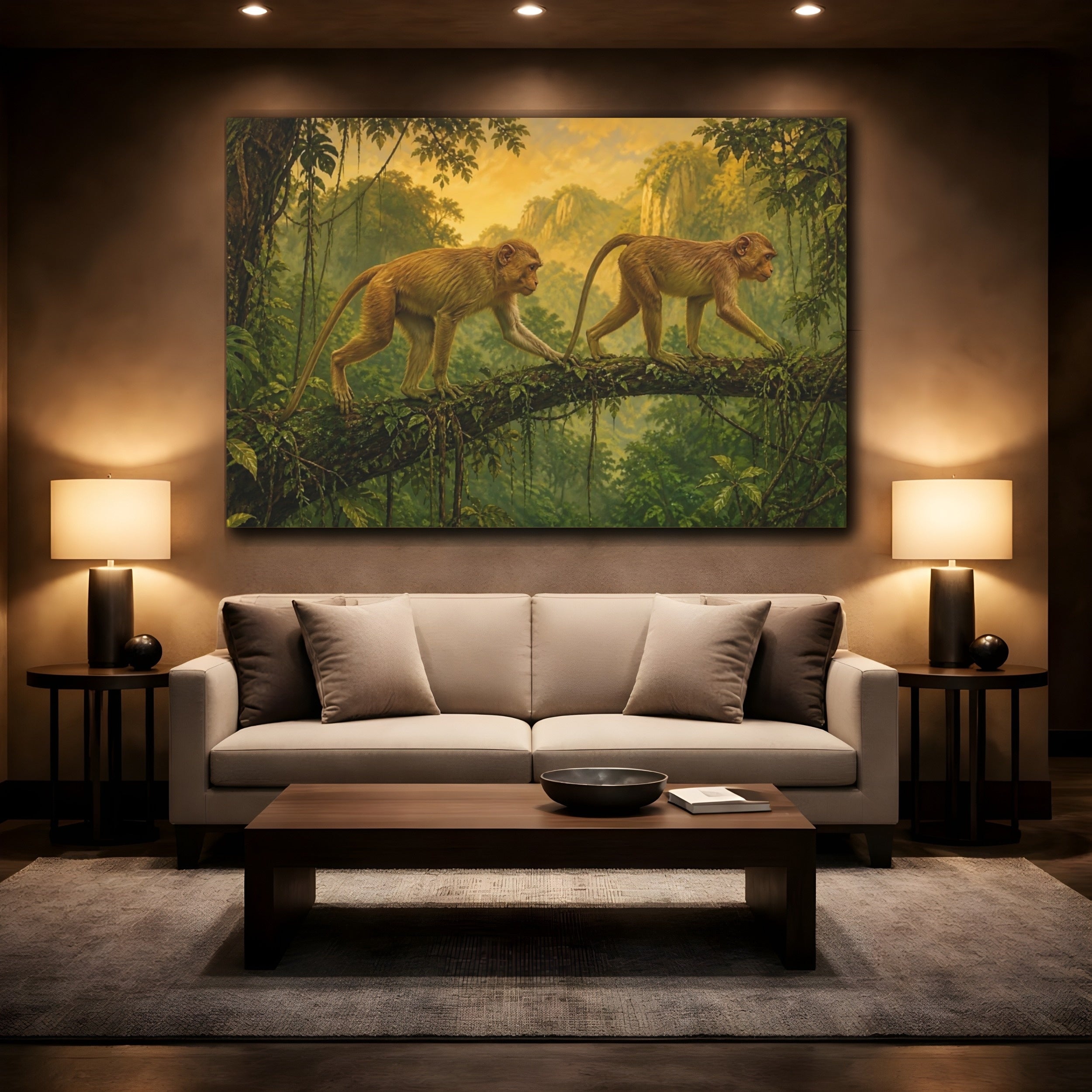 Mockup 2. Animals Monkeys Monkeys Golden Jungle shown as canvas print