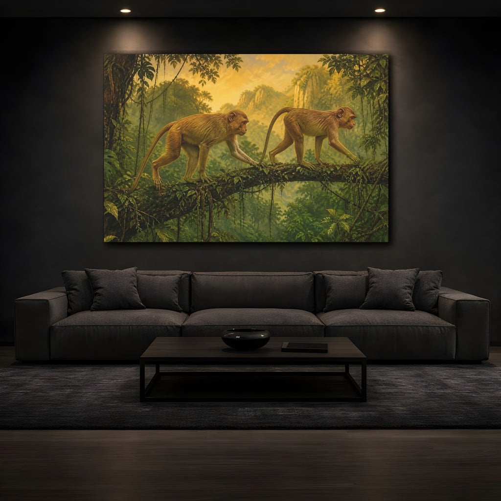 Mockup 3. Animals Monkeys Monkeys Golden Jungle shown as canvas print