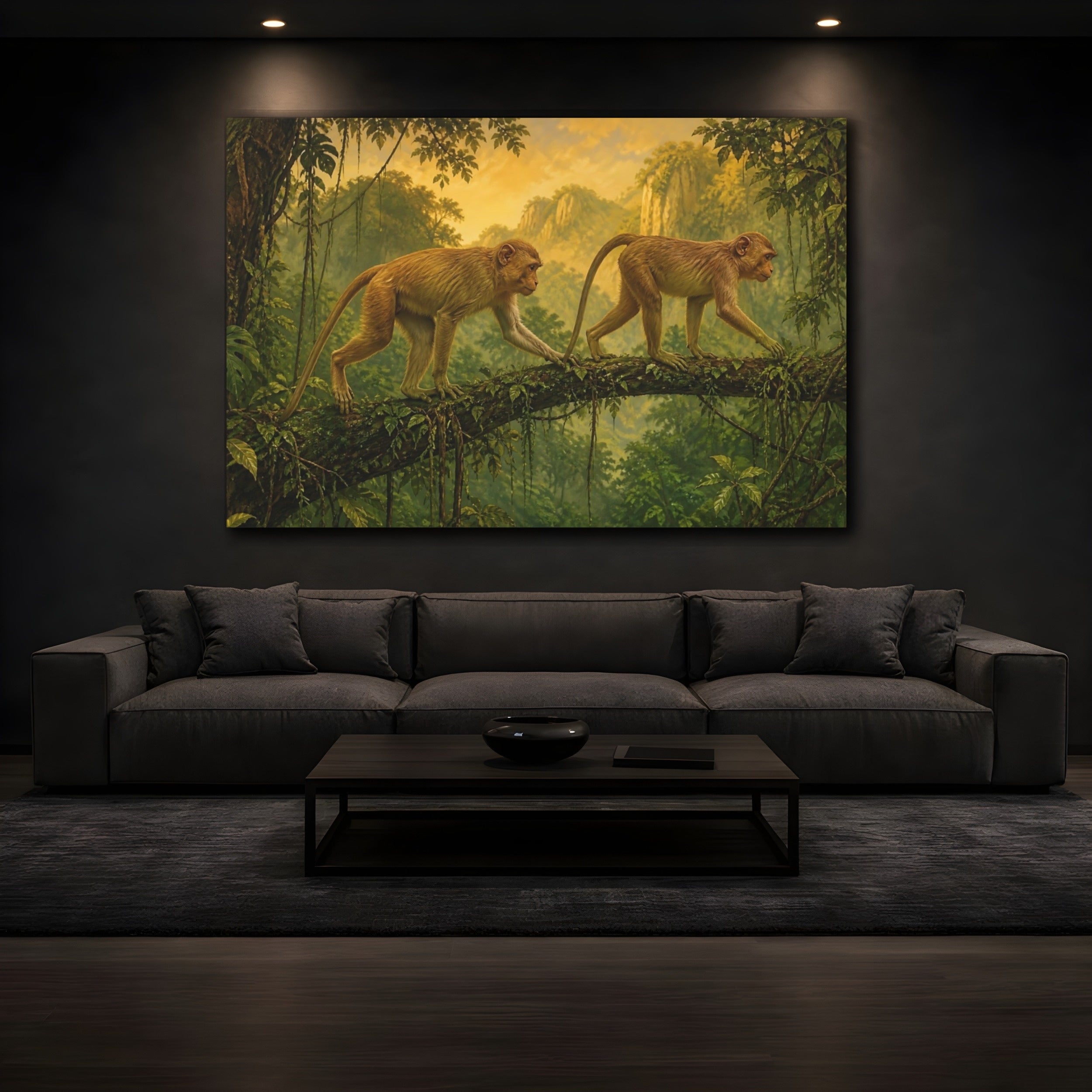 Mockup 3. Animals Monkeys Monkeys Golden Jungle shown as canvas print