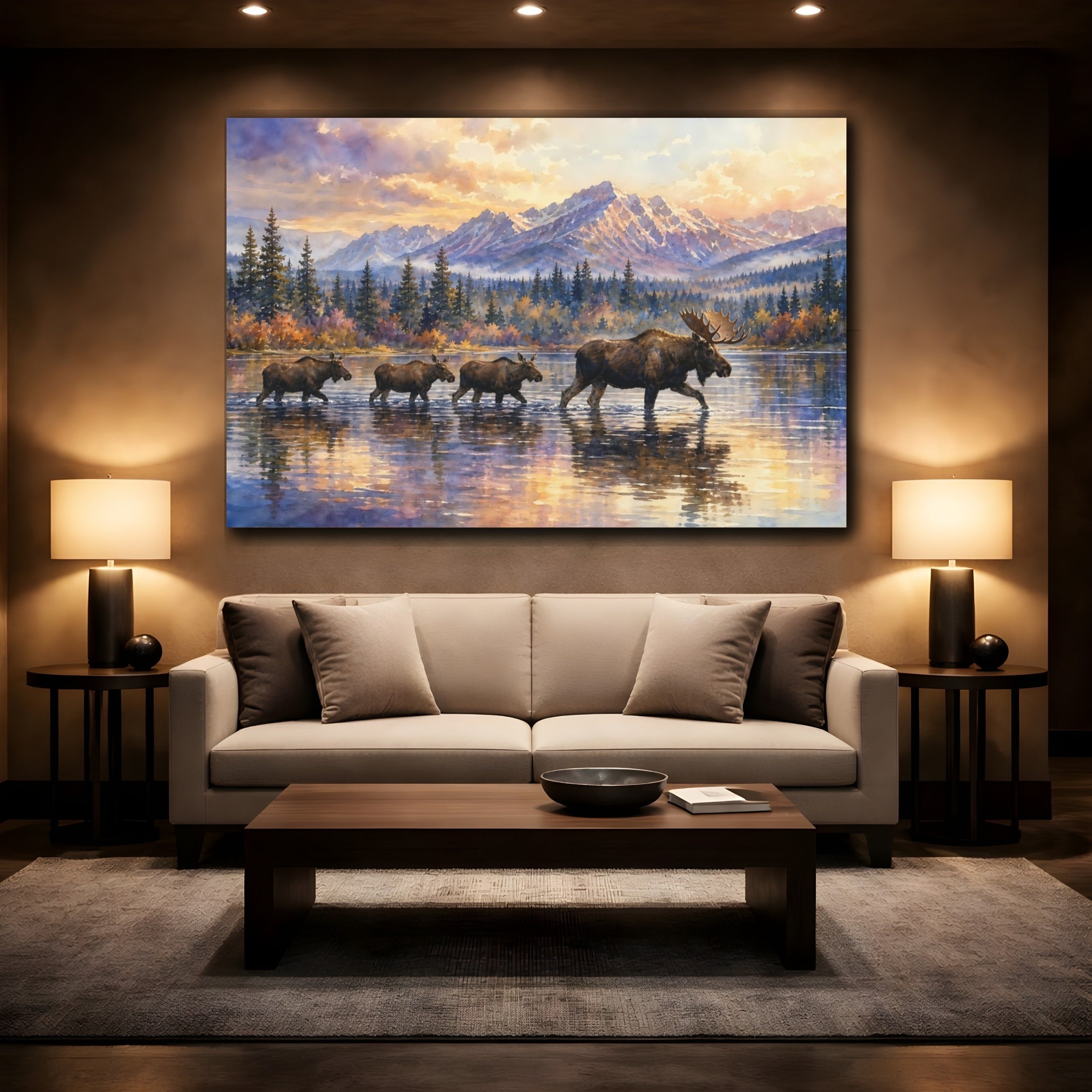Mockup 2. Animals Moose Moose Sunset shown as canvas print