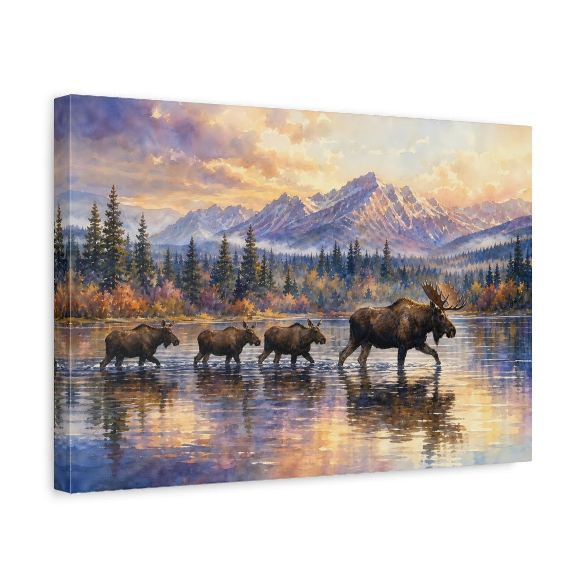 Side Mockup 4. Animals Moose Moose Sunset shown as canvas print