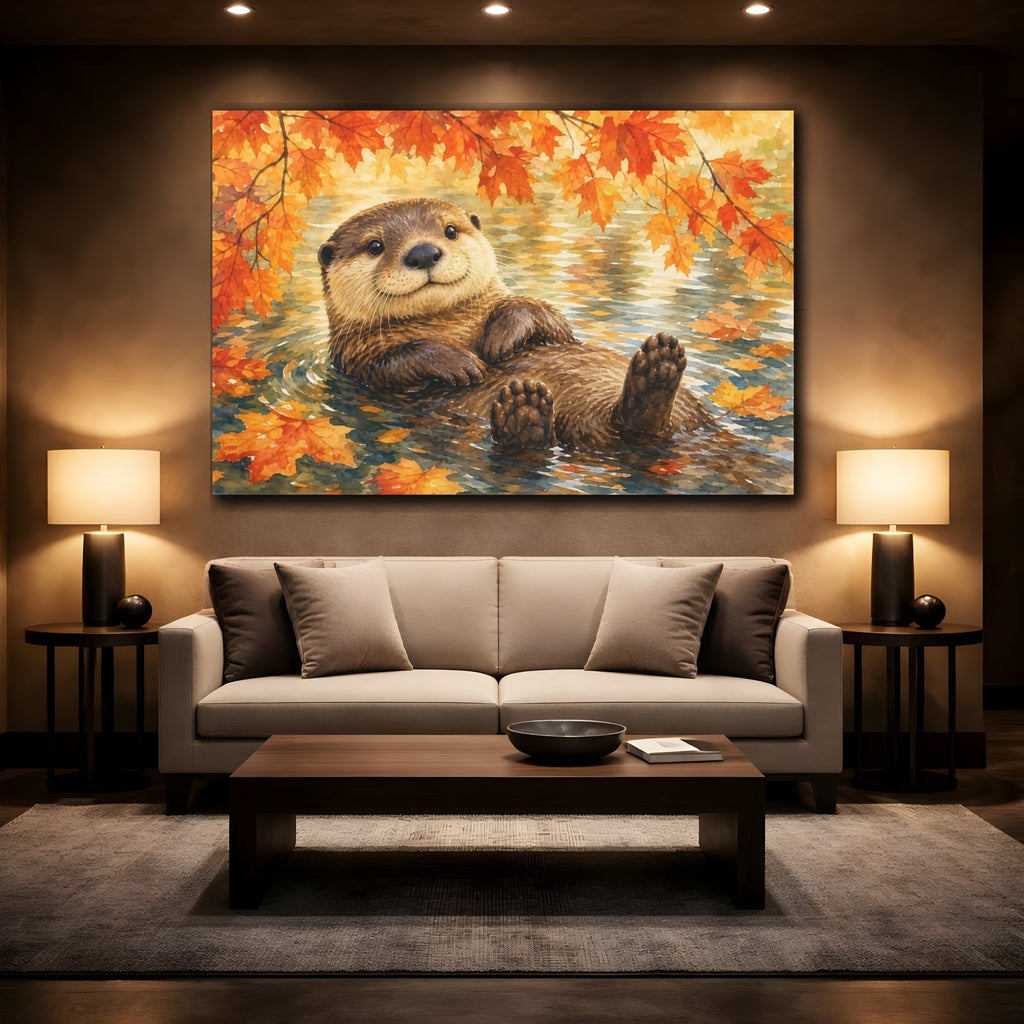 Mockup 2. Animals Otter Brown And Orange Otter shown as canvas print