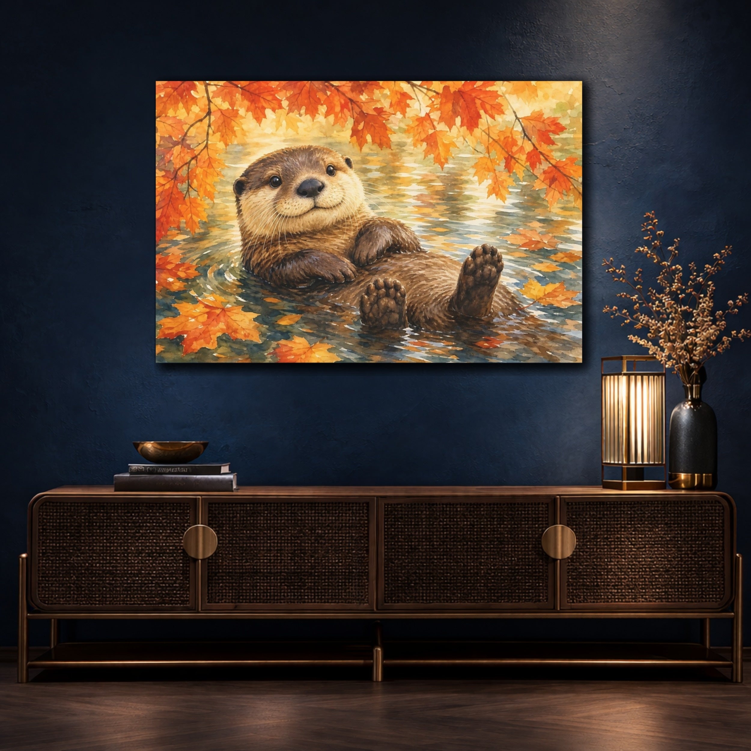 Mockup 4. Animals Otter Brown And Orange Otter shown as canvas print
