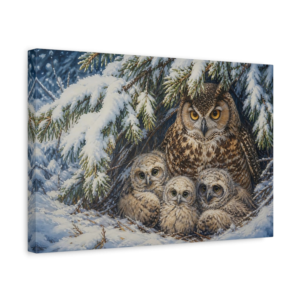 Side Mockup 4. Animals Owls Snowy Owls shown as canvas print