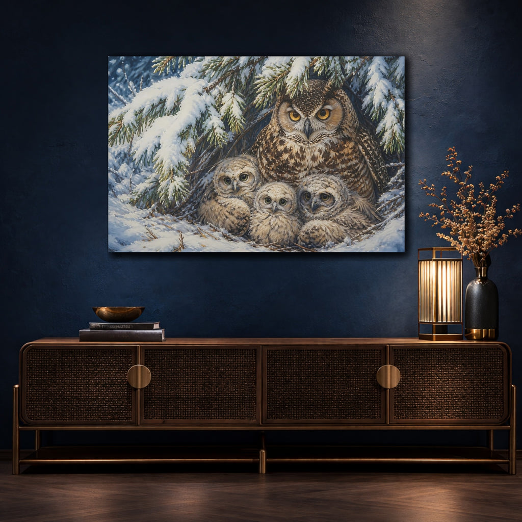 Mockup 4. Animals Owls Snowy Owls shown as canvas print