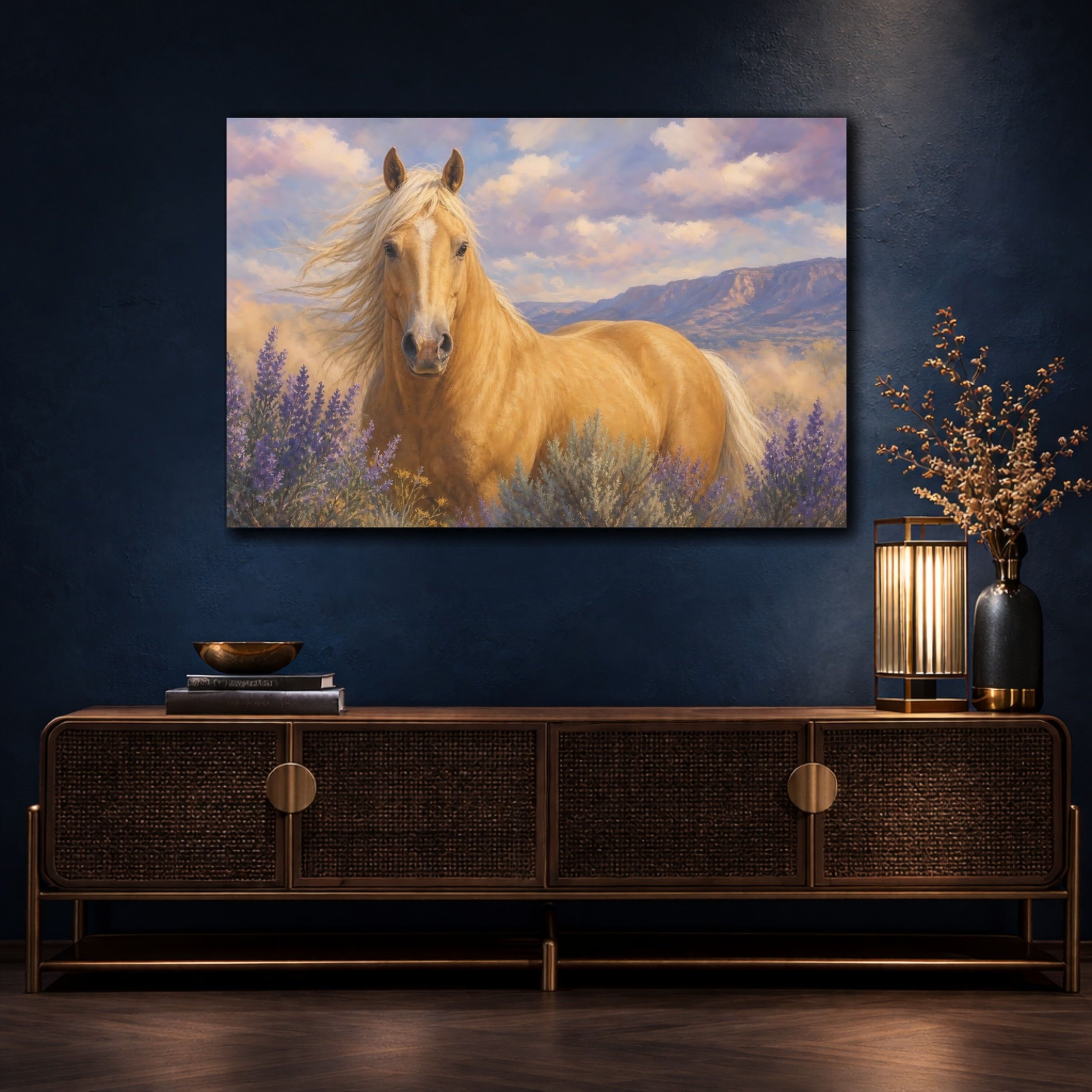 Mockup 4. Animals Palomino Horse Horse Lavender shown as canvas print
