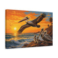 Side Mockup 4. Animals Pelicans Pelican Sunset shown as canvas print