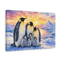 Side Mockup 4. Animals Penguin Family Penguin Sunset Watercolor shown as canvas print