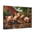Side Mockup 4. Animals Pigs Muddy Pigs shown as stretched canvas wall art