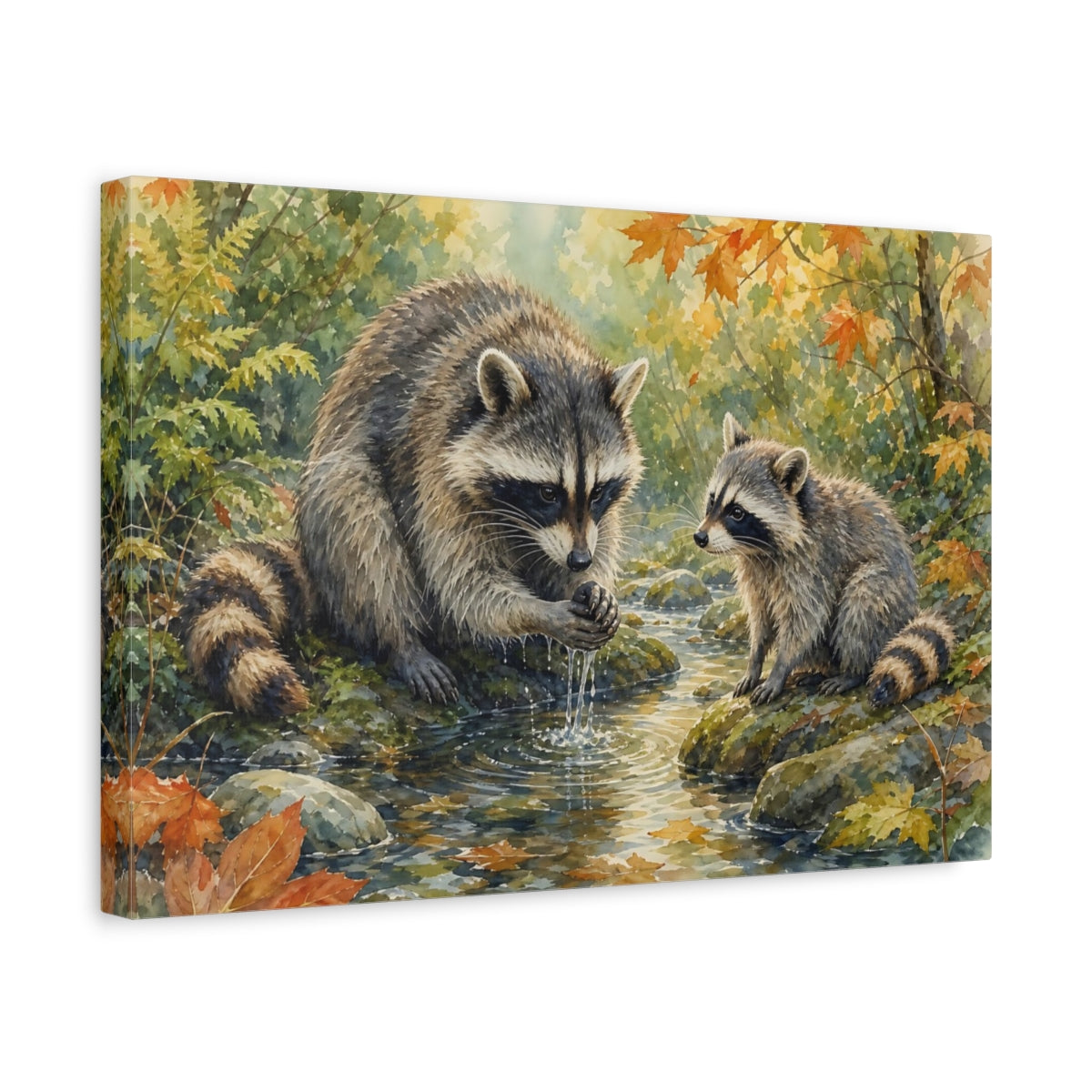 Side Mockup 4. Animals Raccoons Raccoon Woodland shown as canvas print