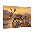 Side Mockup 4. Animals Reindeer Family Reindeer Family Sunset shown as canvas print