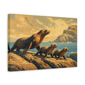 Side Mockup 4. Animals Sea Lions Brown Blue Animals shown as canvas print