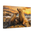 Side Mockup 4. Animals Sea Lions Warm Ocean Animals shown as stretched canvas wall art