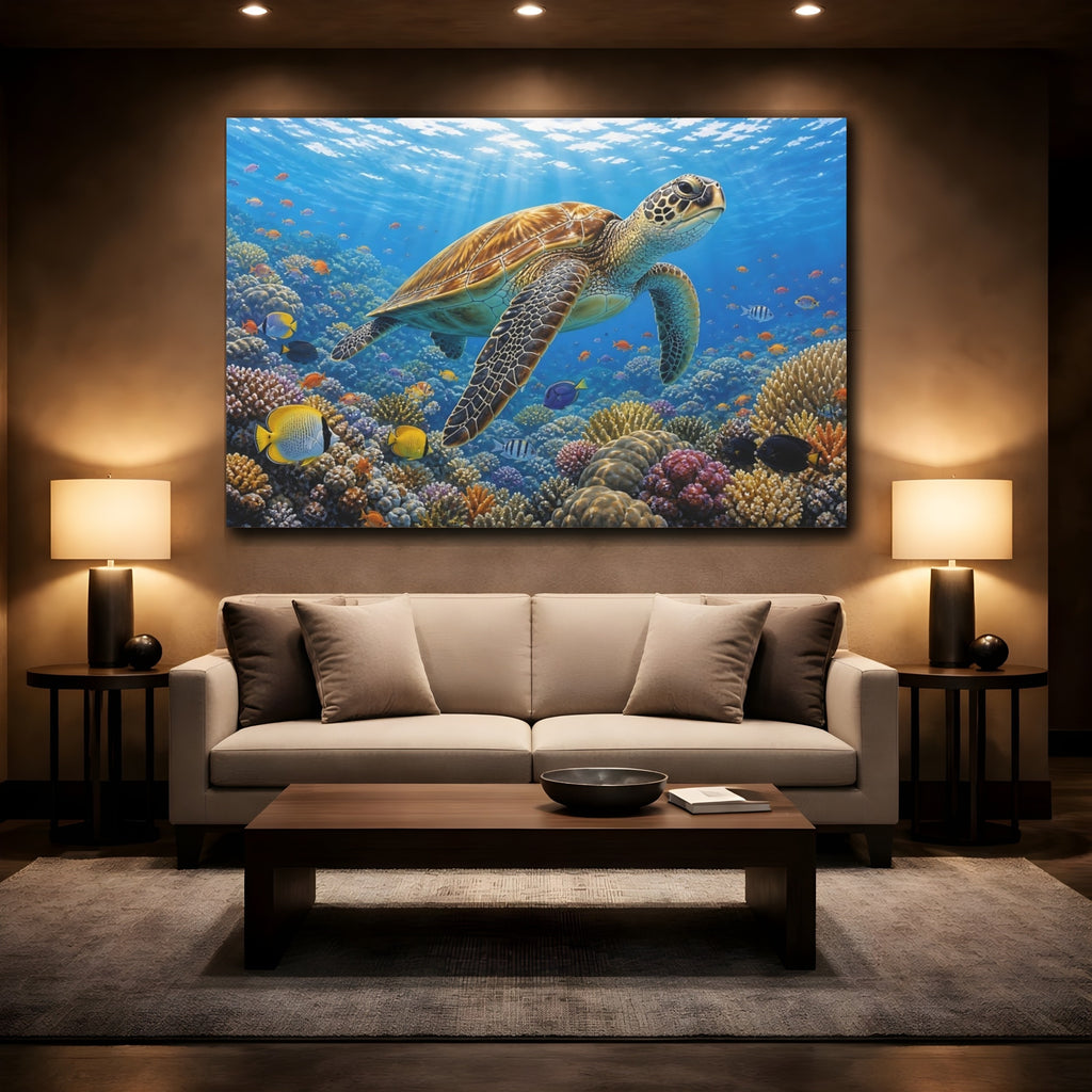 Mockup 2. Animals Sea Turtle Colorful Ocean shown as canvas print