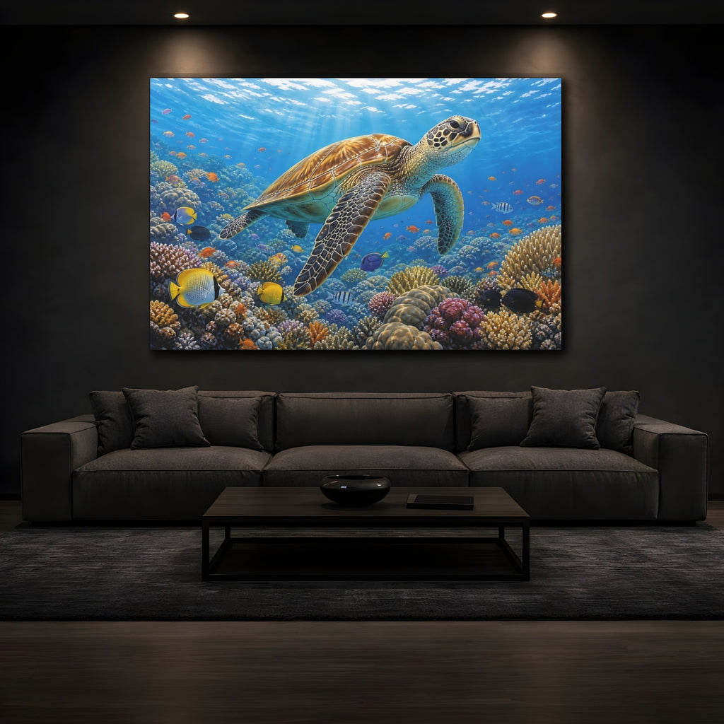 Mockup 3. Animals Sea Turtle Colorful Ocean shown as canvas print