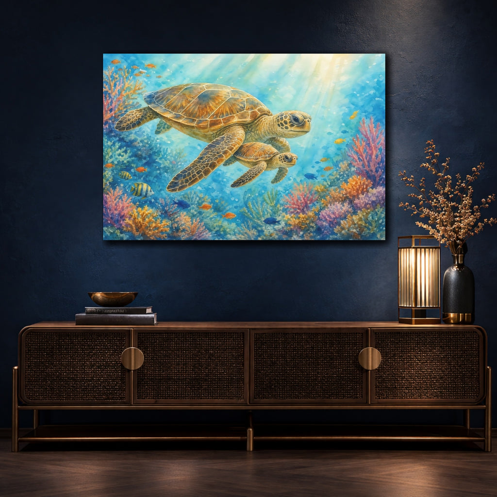 Mockup 4. Animals Sea Turtles Underwater Turtles shown as canvas print