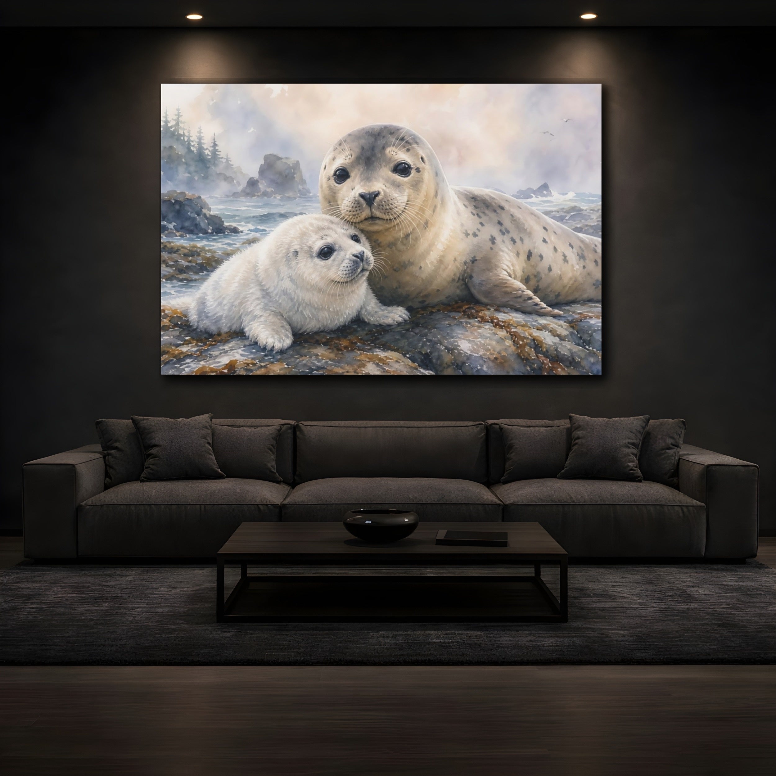 Mockup 3. Animals Seals Gray And Brown shown as canvas print