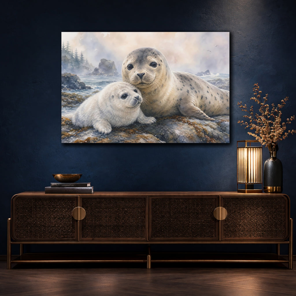 Mockup 4. Animals Seals Gray And Brown shown as canvas print