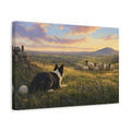 Side Mockup 4. Animals Sheepdog Green And Gold Landscape shown as stretched canvas wall art