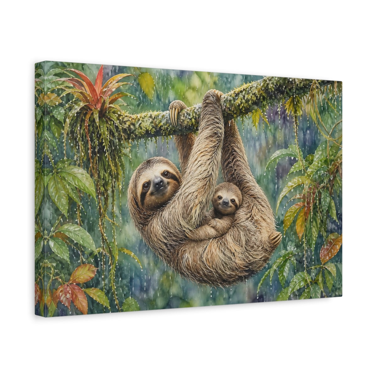 Side Mockup 4. Animals Sloths Brown Sloth shown as stretched canvas wall art
