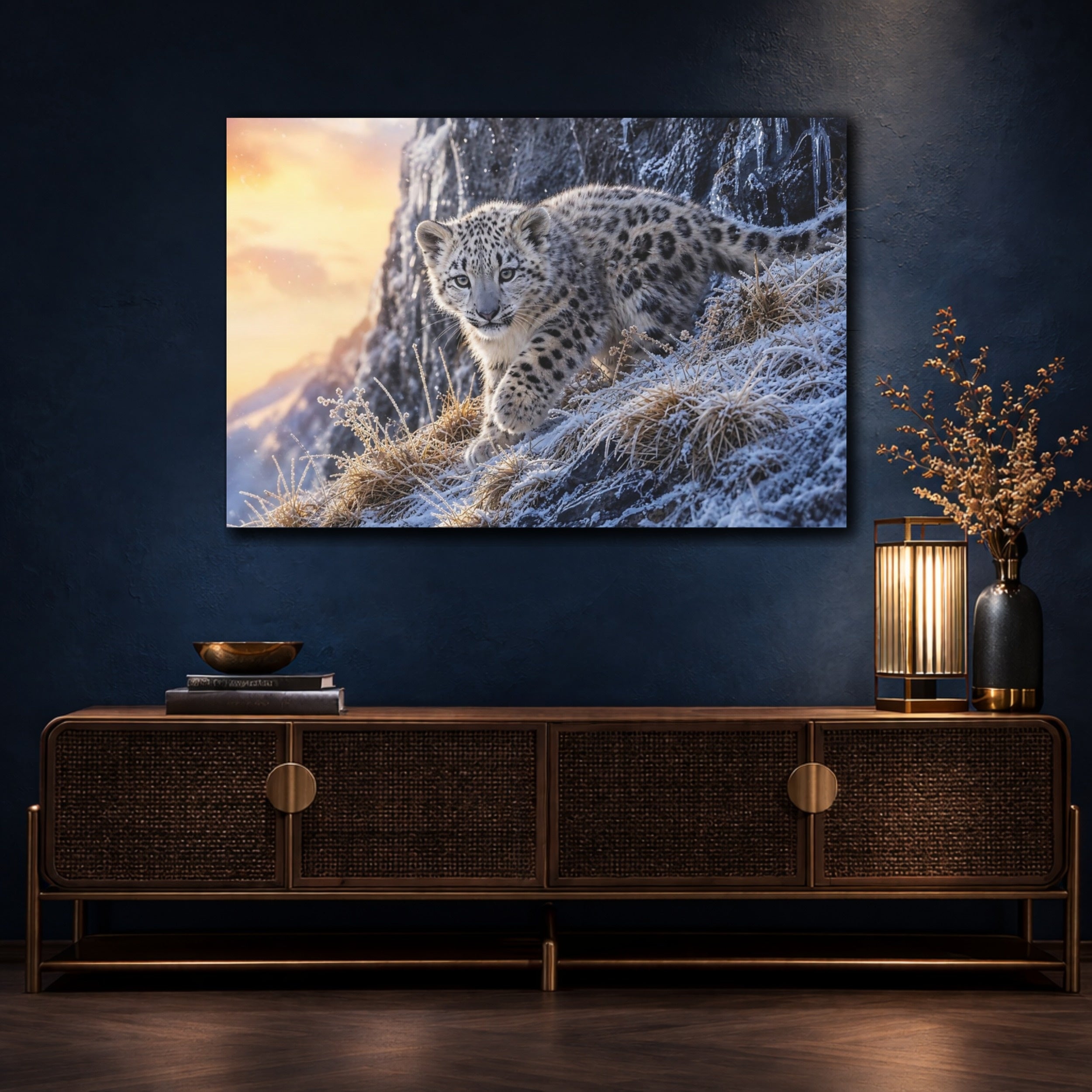 Mockup 4. Animals Snow Leopard Snow Leopard Winter shown as canvas print