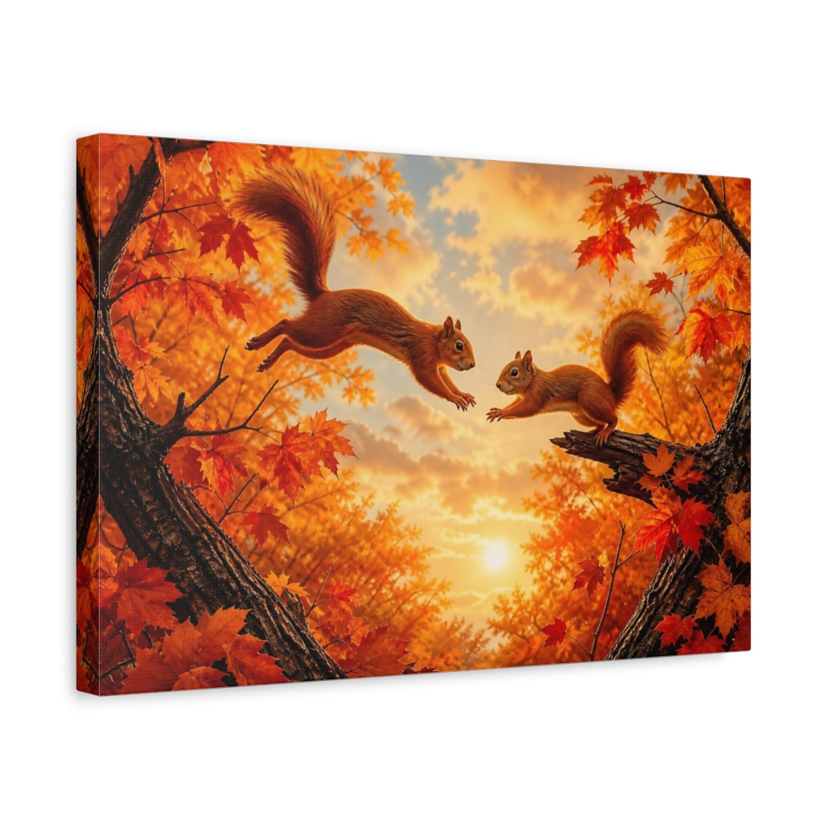 Side Mockup 4. Animals Squirrels Orange Squirrels shown as stretched canvas wall art