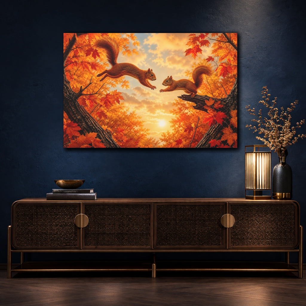 Mockup 4. Animals Squirrels Orange Squirrels shown as stretched canvas wall art