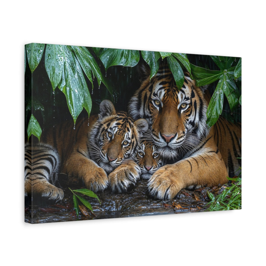 Side Mockup 4. Animals Tiger Family Tiger Family shown as stretched canvas wall art