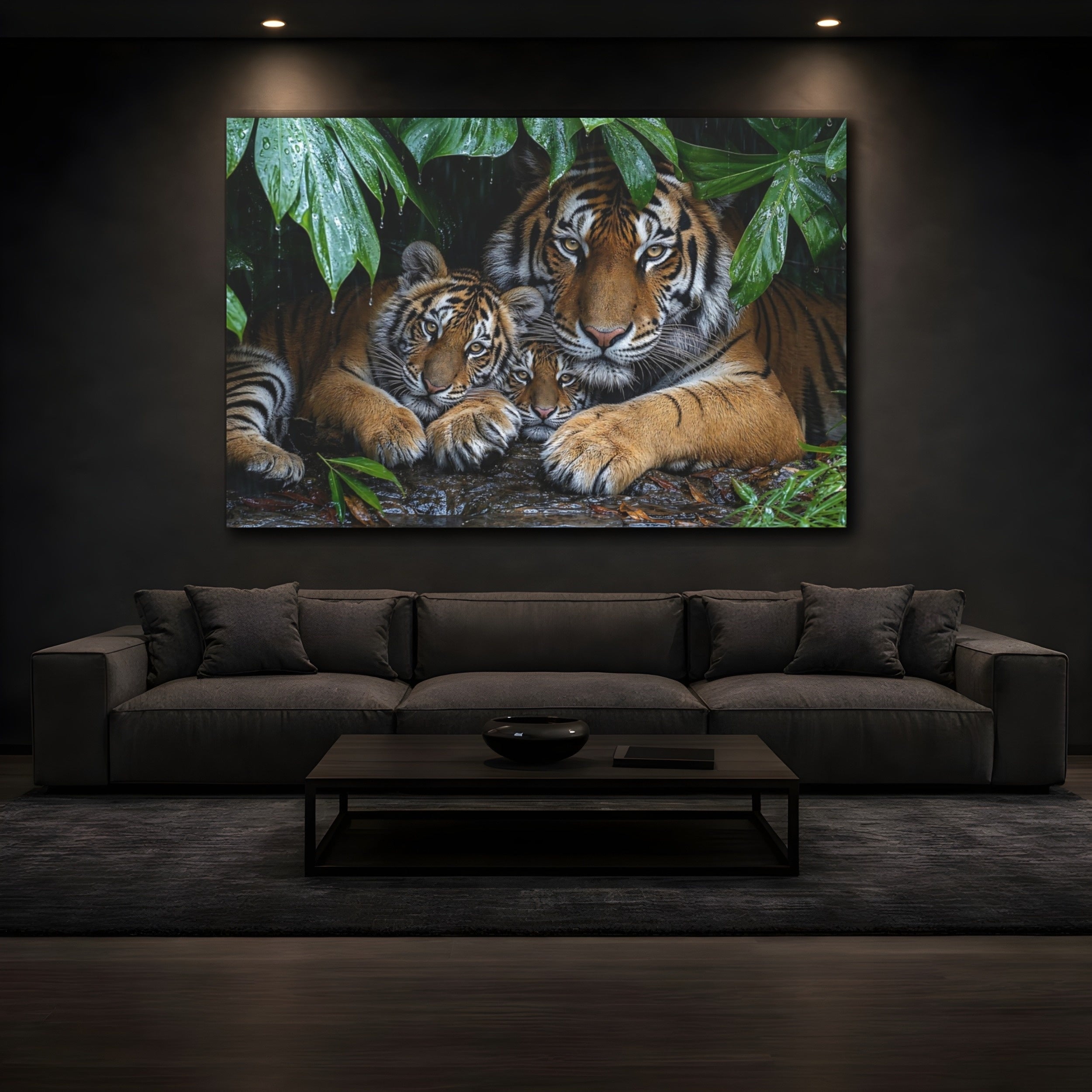 Mockup 3. Animals Tiger Family Tiger Family shown as stretched canvas wall art