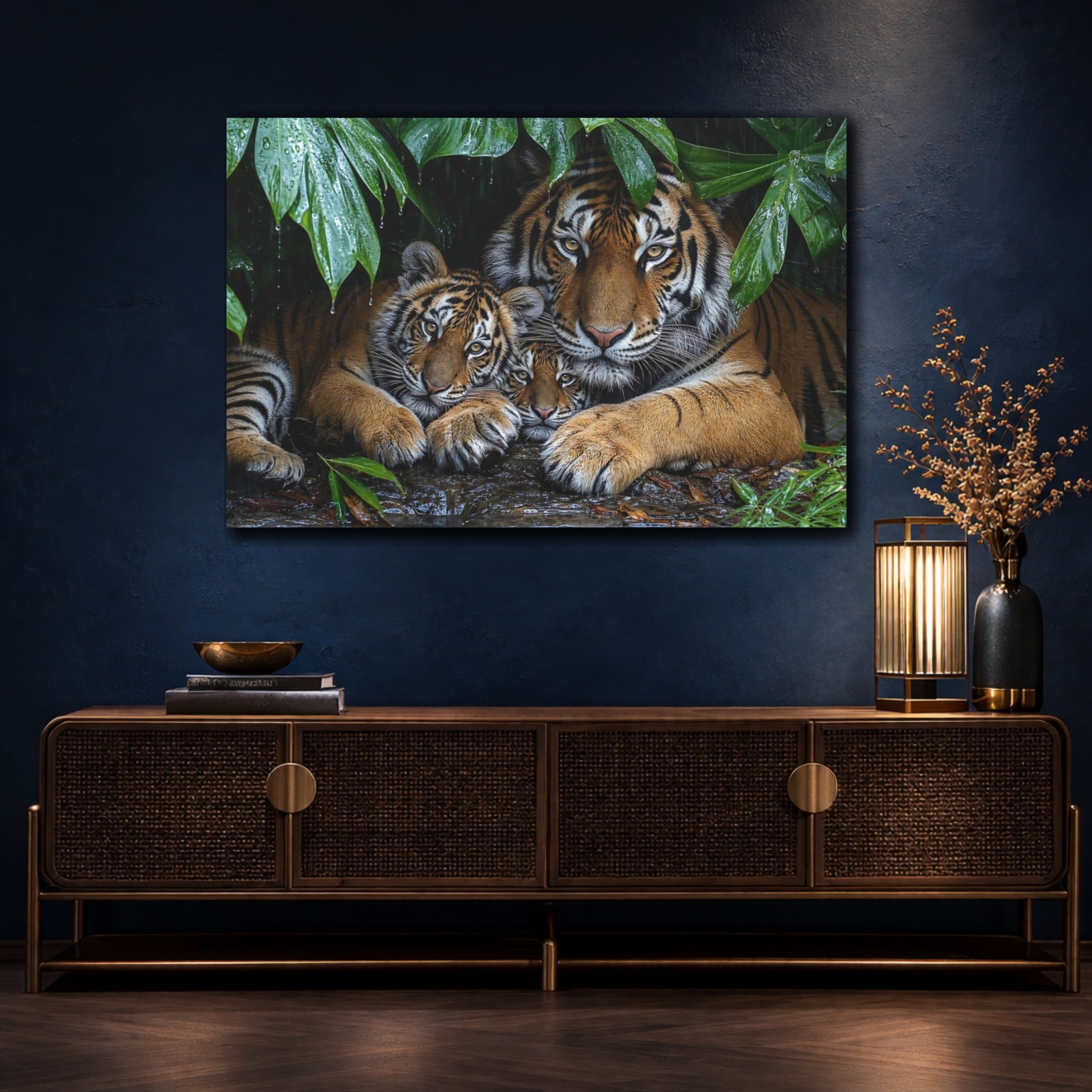 Mockup 4. Animals Tiger Family Tiger Family shown as stretched canvas wall art