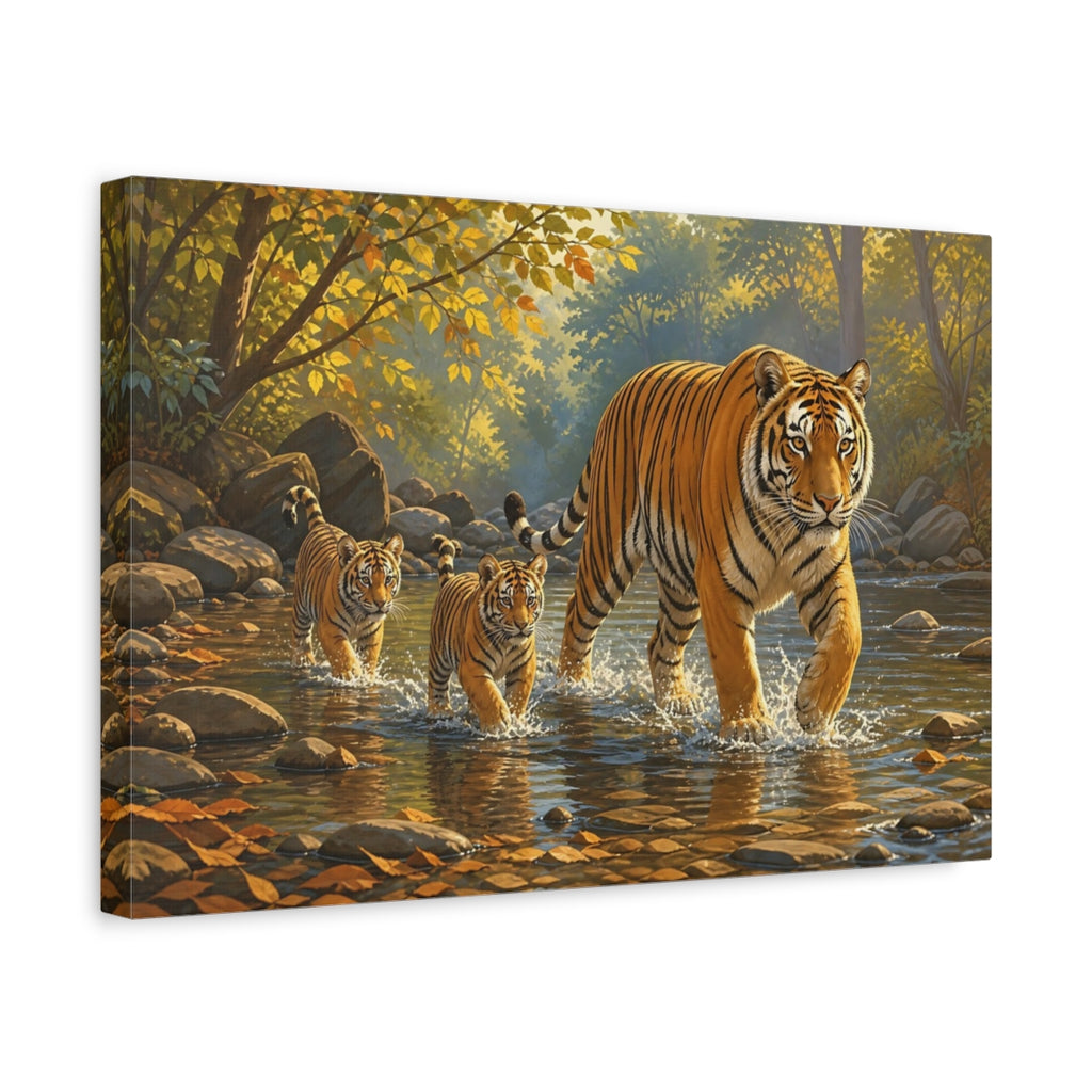 Side Mockup 4. Animals Tigers Tiger Family shown as canvas print
