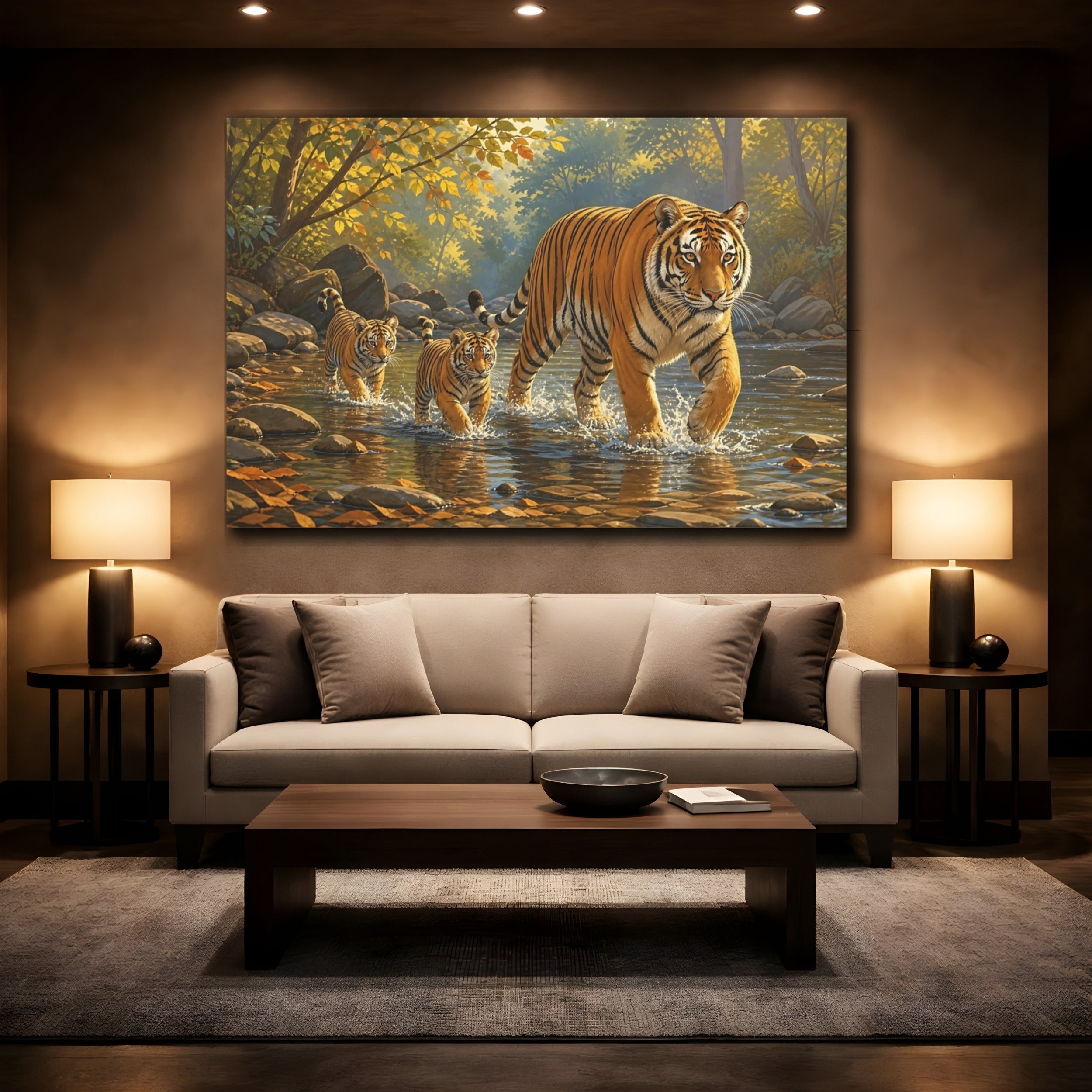 Mockup 2. Animals Tigers Tiger Family shown as canvas print