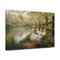 Side Mockup 4. Animals White Ducks White Ducks Pond shown as canvas print