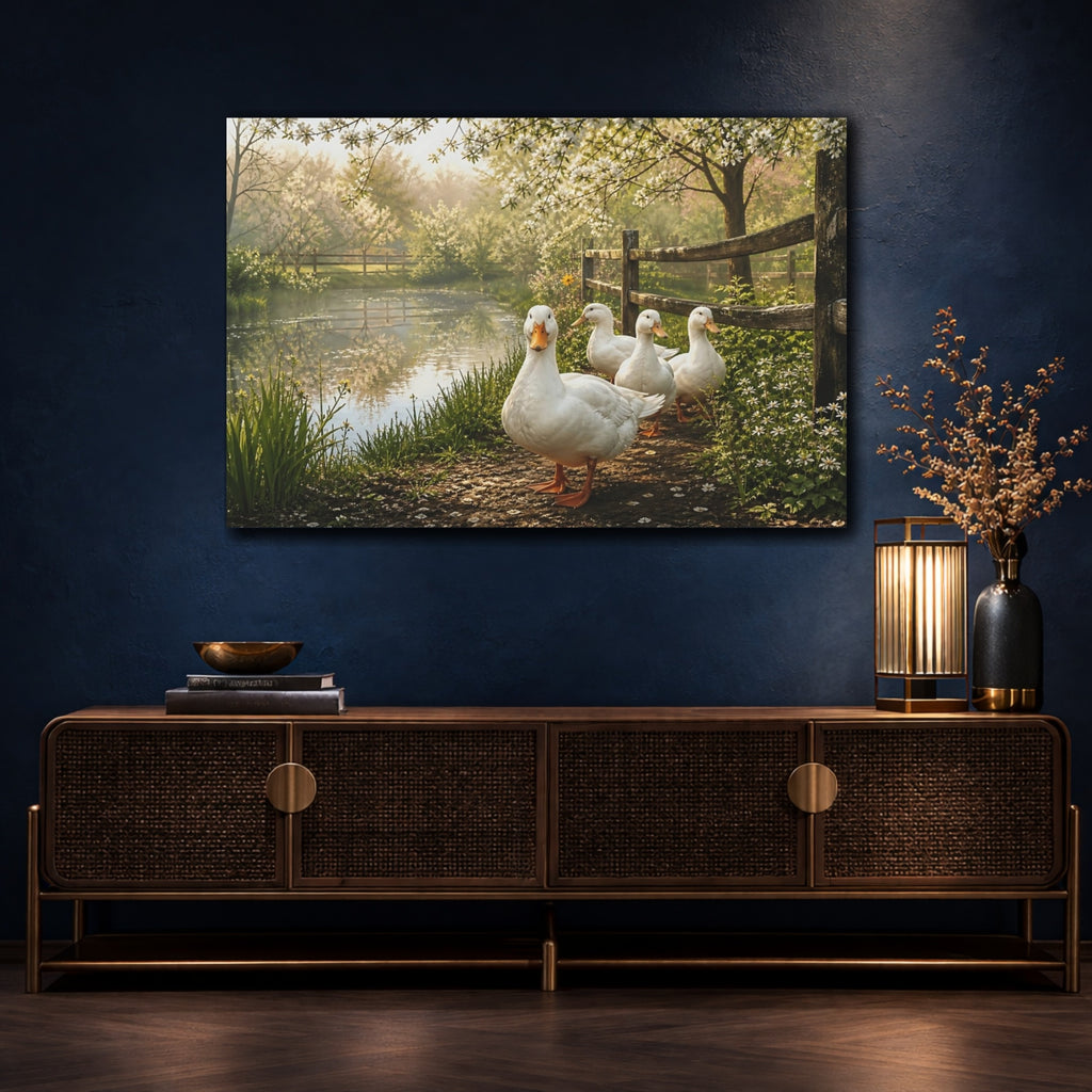Mockup 4. Animals White Ducks White Ducks Pond shown as canvas print