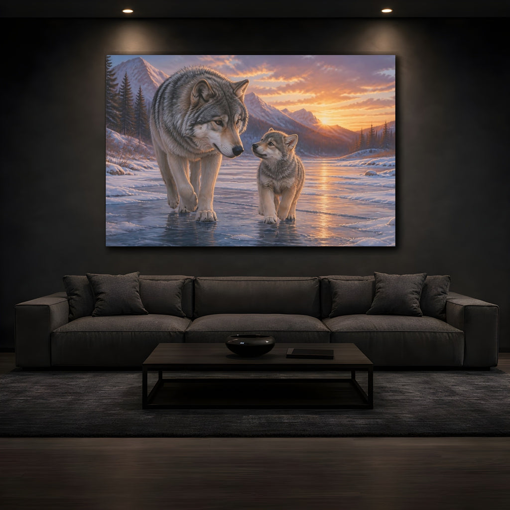Mockup 3. Animals Wolves Gray Wolf Sunset shown as canvas print