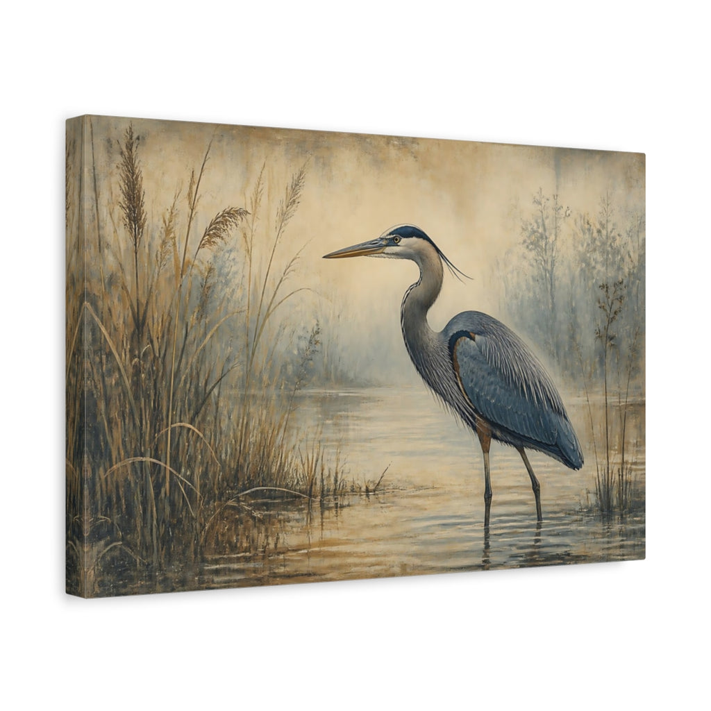 Side Mockup 4. Birds Heron Blue Heron shown as canvas print