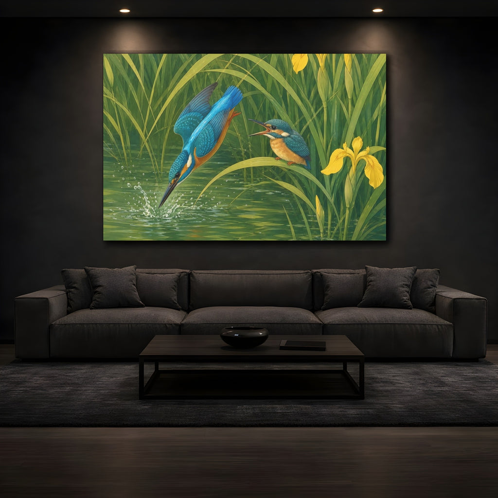 Mockup 3. Birds Kingfishers Green And Blue Birds shown as canvas print