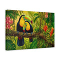 Side Mockup 4. Birds Toucans Colorful Toucans Jungle shown as stretched canvas wall art