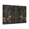 Side Mockup 4. Floral Botanical Pattern Dark Teal Gold shown as stretched canvas wall art