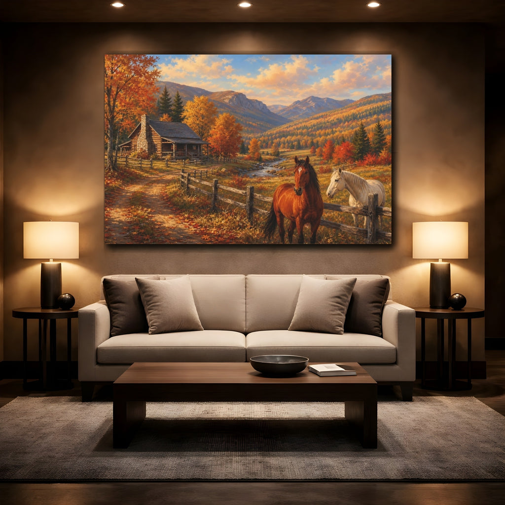 Mockup 2. Nature Autumn Horses Autumn Landscape Horses shown as canvas print