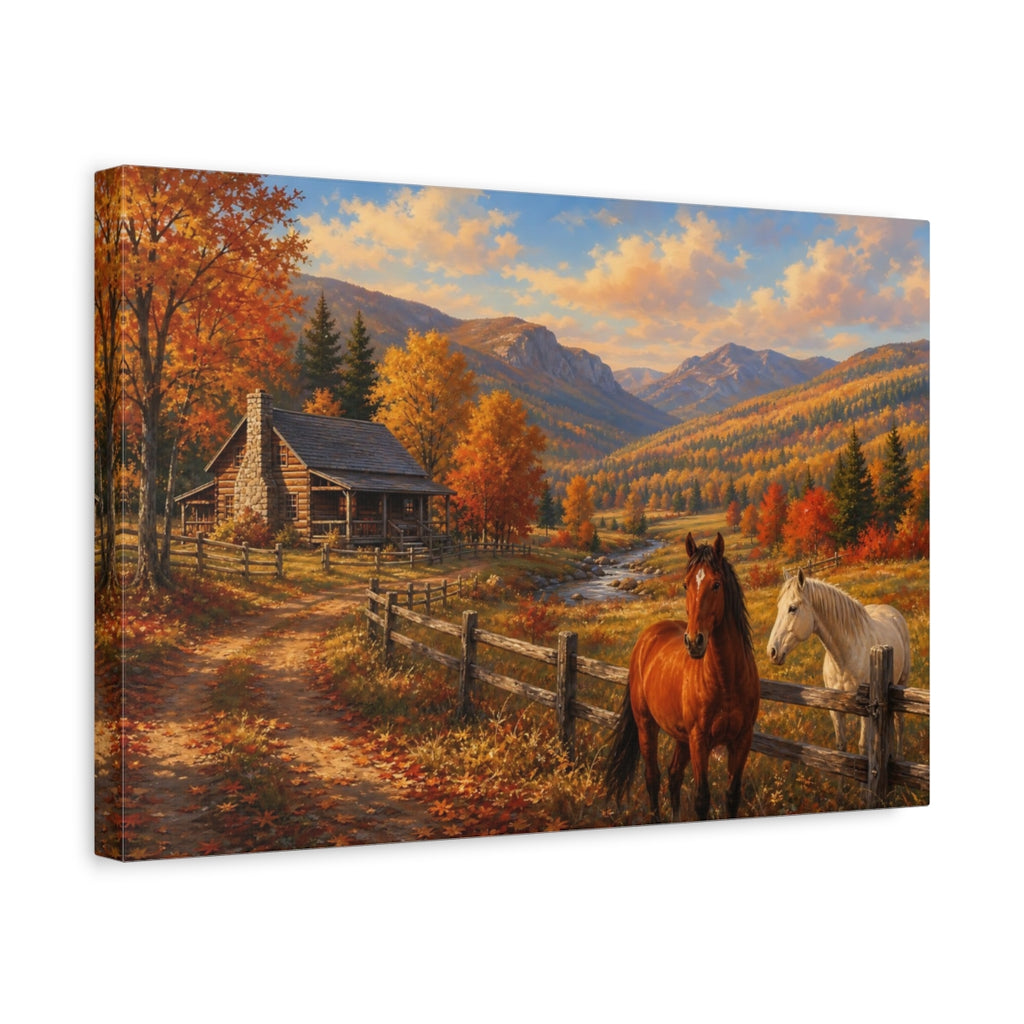 Side Mockup 4. Nature Autumn Horses Autumn Landscape Horses shown as canvas print