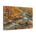 Side Mockup 4. Nature Autumn Stream Autumn Creek shown as stretched canvas wall art