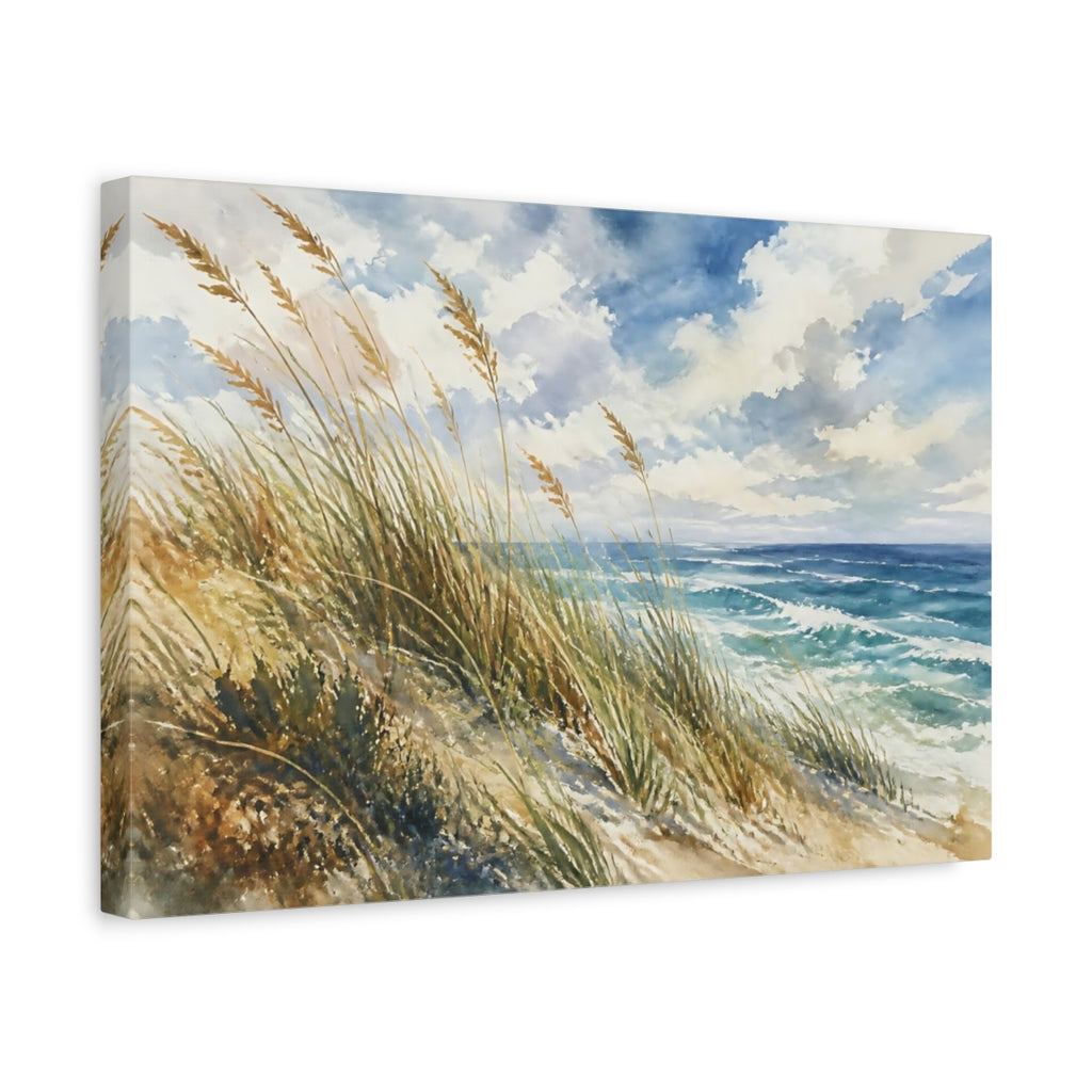Side Mockup 4. Nature Beach Dunes Blue And Brown shown as stretched canvas wall art